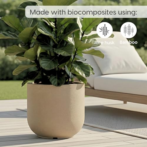 Image of Eha Earth Friendly Roto Bloom Big Planters for Home Decor | 15 inch, Pack of 1 | Plant Pot Made with Rice Husk | UV Protected Pot for Plant | Pots & Planters Big Size | Dune