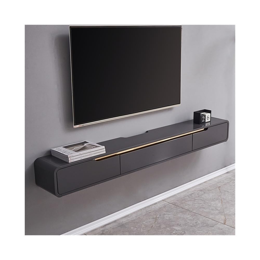 Meuble TV Moderne Meuble TV Flottant avec Armoire à Porte Rabattable et 2 tiroirs(Dark Gray,180x24x20cm)
