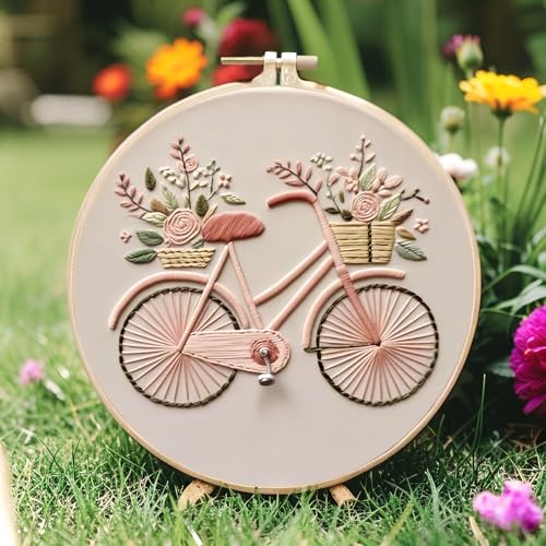 Image of AEDNX 3PC Beginner Embroidery Kits, DIY Cross Stitch Kit for Adults, Includes 3 Embroidery Hoops, Detailed Instructions, and Accessories
