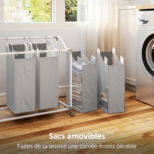 Corbeille à roulettes panier à linge mobile 4 sacs buanderie - 5