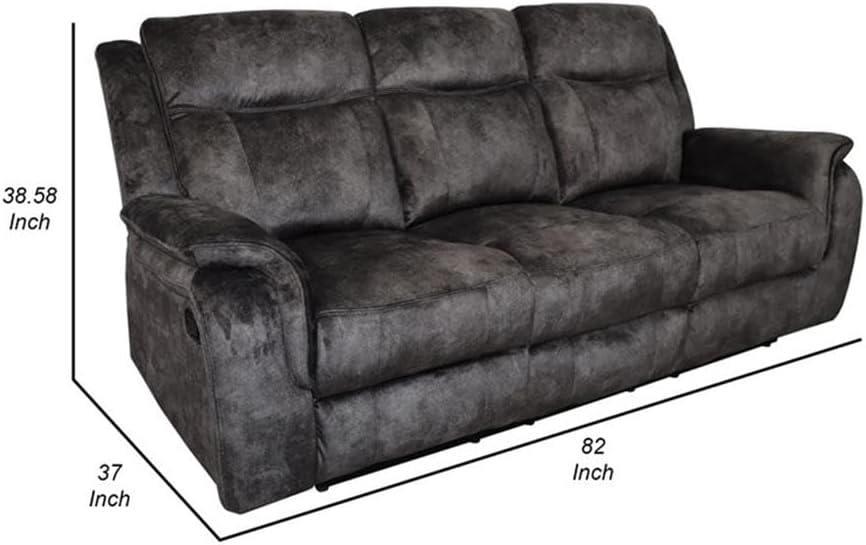 Pemberly Row 82" Sofa with Dual Manual Recliners, Gray Faux Suede Upholstery, Pocket Coil Seating, Hardwood/Plywood Frame, Center Console, Plush Padding, Living Room Furniture for Relaxation