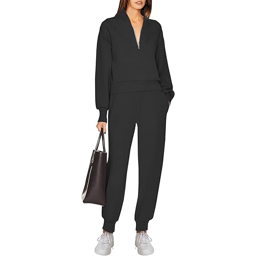 ANRABESS Women's 2 Piece Outfits Sweatsuit Half Zip Sweatshirt Jogger Sweatpant Trendy 2024 Fall Lounge Set Tracksuit Clothes