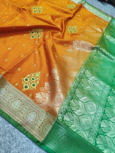 Image of Women's Glory Banarasi Satin Silk Saree with Embroidery Design