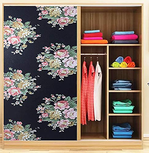 Amao Floral Decorative Self-Adhesive Paper Film Peel and Stick Wallpaper for Furniture Surfaces Easy to Clean 17.7\'\'x98\'\' (W1)