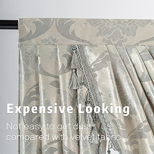 Jade Poke Jacquard Waterfall Valance For Windows With Luxury Tassels, Rod Pocket Swag Valance For Living Room/Bedroom/Banquet, Silver Grey European Style Valances For Windows, 1 Panel, Wide 110 Inch #TOP3