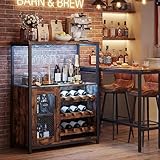 IDEALHOUSE Wine Bar Rack Cabinet with Light, Adjustable Shelves Coffee Bar Cabinet with Mesh Door and Baffle Design, 36 in Tall Small Liquor Bar Cabinet for Home, Kitchen, Dinning Room, Rustic Brown