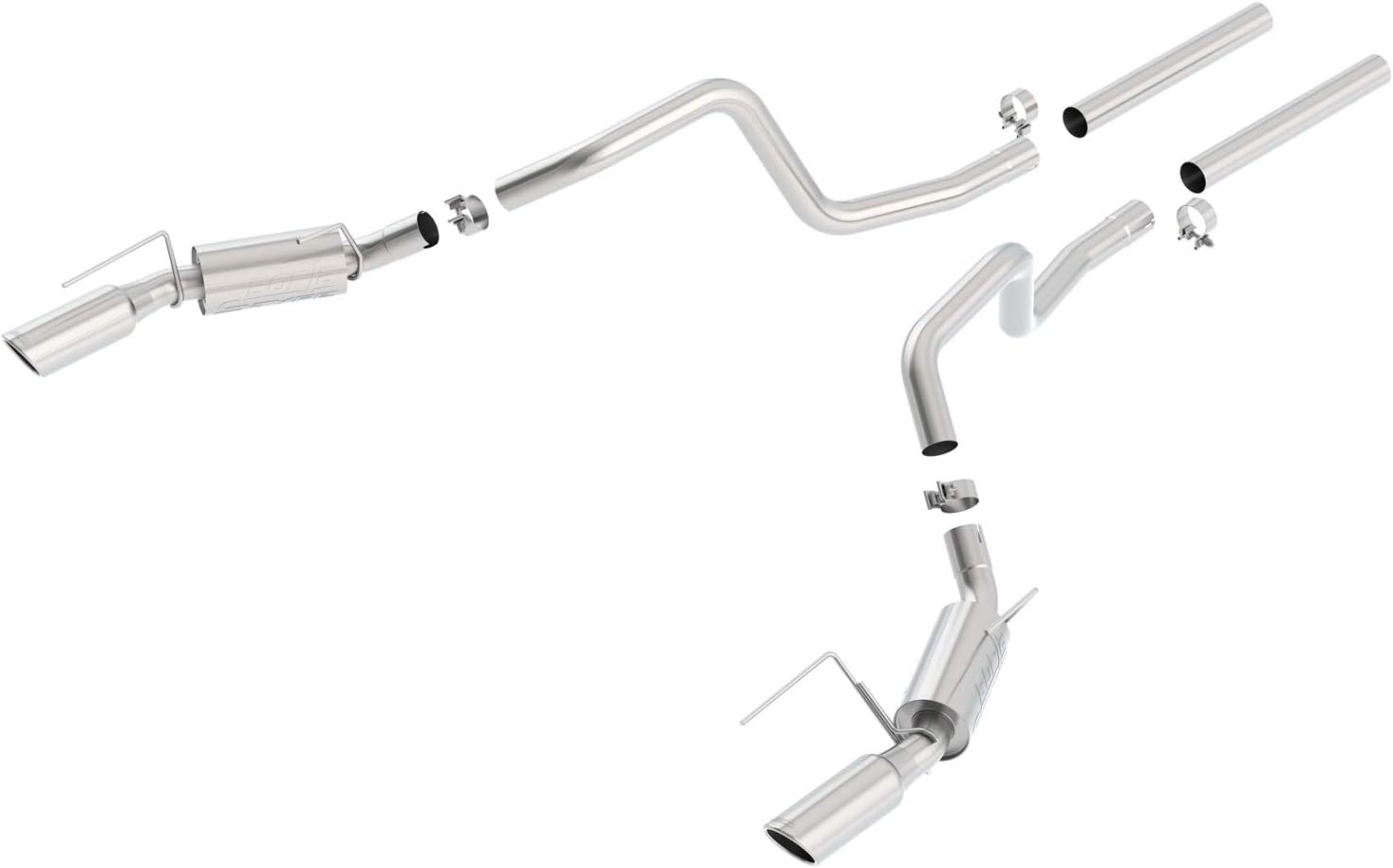 BORLA 140135 Cat-Back Performance Exhaust System for 2005-2009 Ford Mustang GT 4.6LV8 & Shelby GT500 5.4L V8 T-304 Stainless Steel S-Type Dual Split Rear Exit Single 4" Round Chrome Tips Each Side