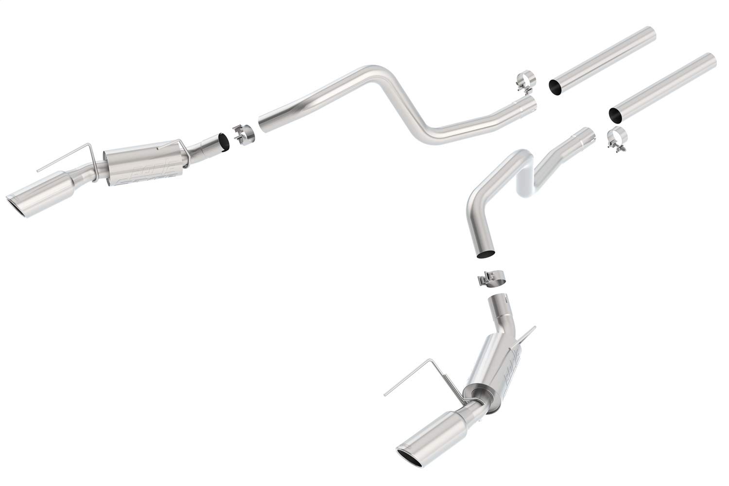 140135 Cat-Back Performance Exhaust System for 2005-2009 Ford Mustang GT 4.6LV8 & Shelby GT500 5.4L V8 T-304 Stainless Steel S-Type Dual Split Rear Exit Single 4" Round Chrome Tips Each Side