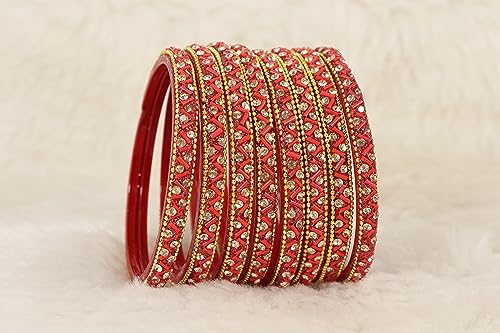 Image of NMII Glass Bangles Set For Girls and Women Studded Zircon Gemstone and Beads I women bangles I (Pack of 8)