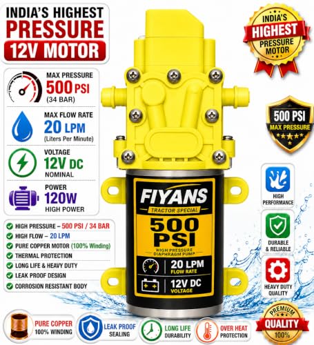 Image of High Pressure Diaphragm Pump Double Motor 12V DC Electric Battery Operated Sprayer Water Pump Motor for Agriculture Farm Fogger Misting Spray Car Bike Wash Sanitizing Gardening 500 PSI