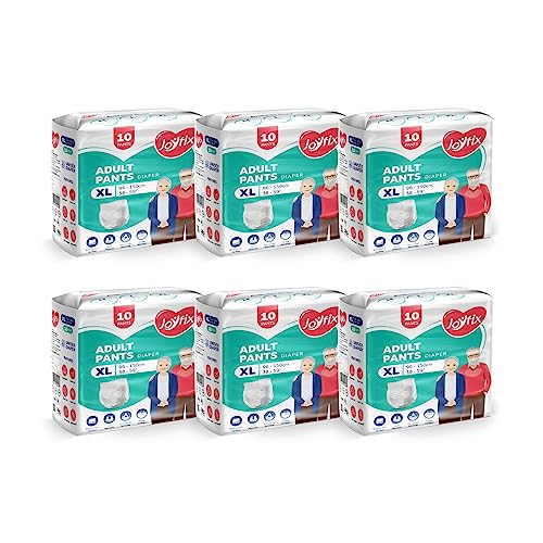 Image of JOYFIX Unisex Adult Diapers|Pant Style|Waist Size 96-150 Cm (38 inch-59 inch)|Extra Large|Pack Of 6|Odour Lock|Anti-Bacterial Absorbent- Xl (60 Pieces)
