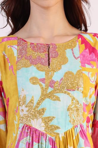 Image of W for Woman Orange Abstract Printed Tiered Spaghetti Kurta and Leggings Set with Dupatta