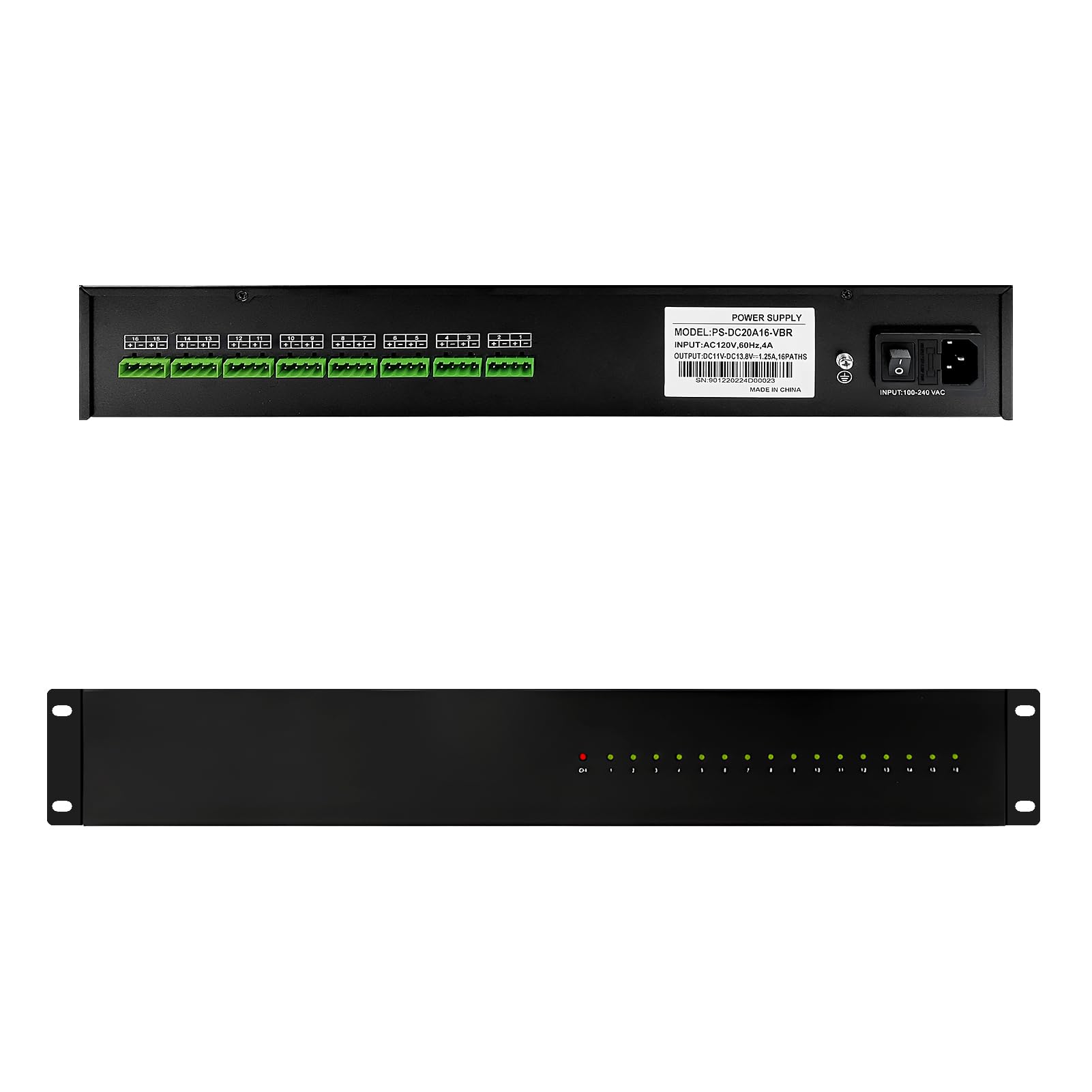 1U Rack Mount DC Distributed Power Box 18 Channel DC 12V 20 Amp Reset Fuse, 4ft Replaceable AC Power Cord, For Security Cameras, DVRs, CCTV 12v 20A Power Supply - View #11