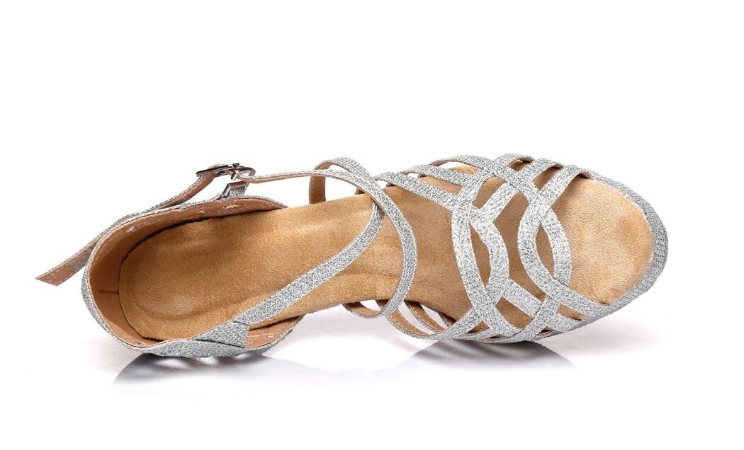 Scarpe da Donna con Punta Aperta e Cinturino Incrociato Plateau Sintetico per Salsa Tango Sandali