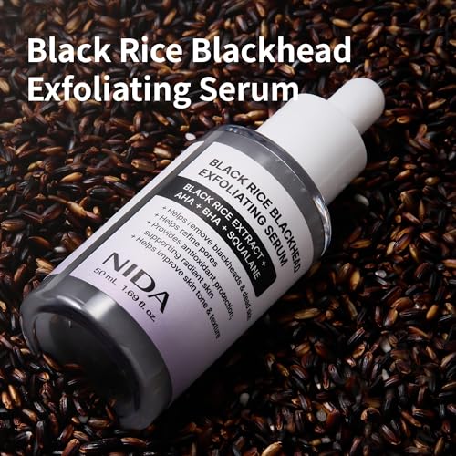 NIDA Black Rice Blackhead Exfoliating Serum | 1.69 fl.oz., 50ml | Daily Soft Exfoliating Face Scrub Dead Skin Cells Remover for All Skin Types korean skin care