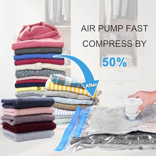 Image of enem Vacuum Bags For Clothes With Pump | Pack of 8 (2 Jumbo, 2 Large, 2 Medium, 2 Small) | Travel Vacuum Bags For Clothes | Wardrobe Organizer For Storage | 1 Year Warranty from enem