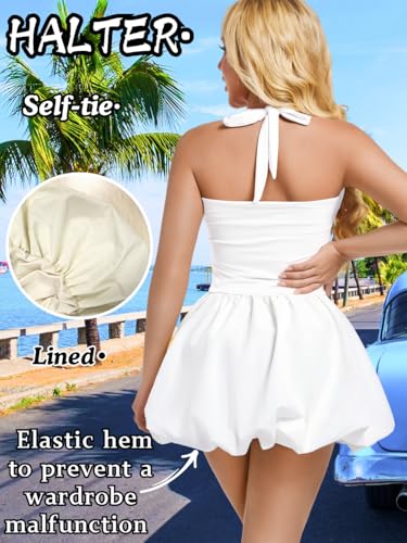 Image of ChiaoLezhee Halter Mini Bubble Dress, Date Night Birthday Homecoming, Coquette Short Corset for Women, Sexy Cute Going Out