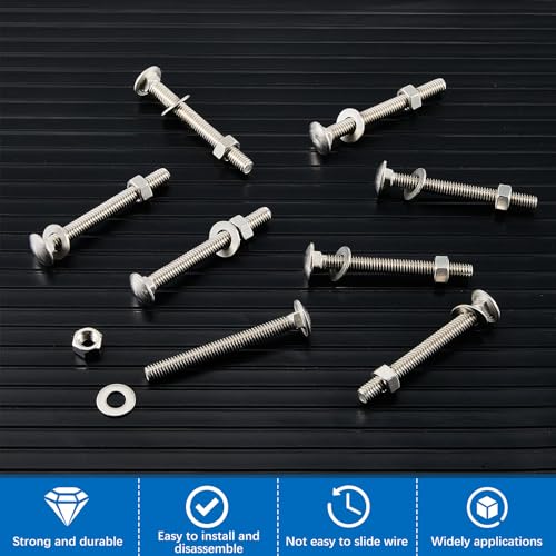 Image of Zonon 25 Sets 5 /16-18 x 3 inch Stainless Steel Carriage Bolts and Nuts Kit Round Head Square Neck Carriage Bolts Screws and Hex Nuts and Flat Washers, Stainless 18-8 Full Thread Coverage (Silver)