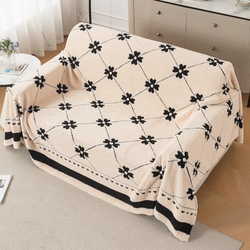 Image of HOKIPO Luxury Plush Sofa Cover Throw for 2 Seater Sofa | Soft Sofa Throw for Complete Sofa Protection, 'Noirea Series' Floral Lattice (180x250 cm) (AR-6652-D4)