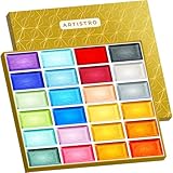 ARTISTRO Professional Metallic Watercolor Paint Set for Adults - 24 Pigment-Rich Colors, XL Pans, ASTM-I Lightfastness, High Tinting Strength Watercolor Set for Professionals made by professionals