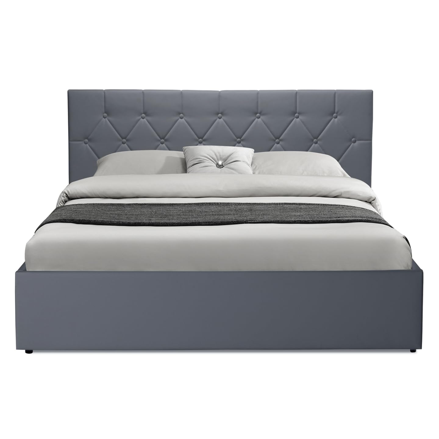 IDMarket - Lit Coffre Double Austin 160 x 200 cm PVC Gris