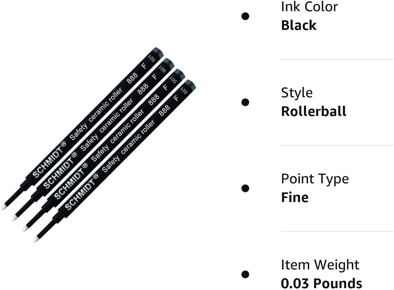 4 Pack - Schmidt 888 Black Fine Rollerball Refill