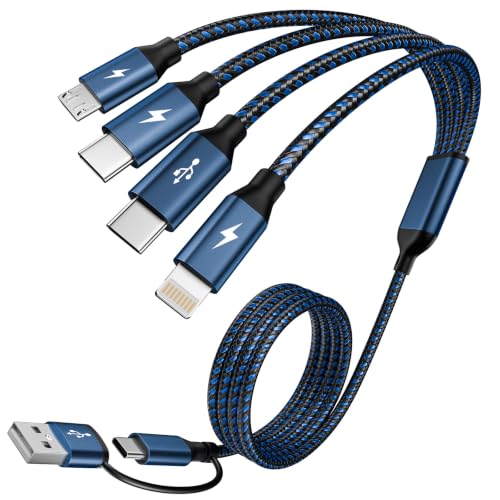 5' 4-in-2 Mpatiby Multi Charging Cable w/ Dual USB-C, Lightning & Micro USB (Navy) - image 9