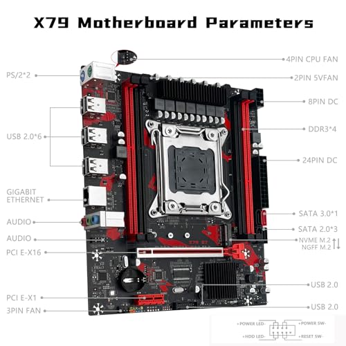 Image of X79 S7 Gaming Motherboard for Intel LGA 2011 Socket Xeon E5 Series CPUs, Support DDR3 RAM Max 256GB, NGFF /NVME M.2, SATA 3.0, PC Computer Server Mainboard