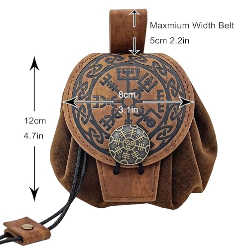Medieval Faux Leather Pouch Nordic Viking Drawstring Coin Purse Dice Bag LARP Halloween Costume (Black A)4