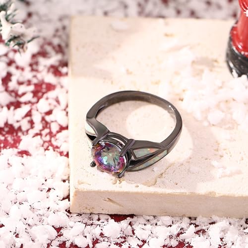 UFOORO Black Rhodium Plated Fire Opal infinity Ring Cubic Zircon Wedding Engagement Anniversary Rings For women4