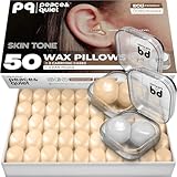 Peace&Quiet Wax Ear Plugs for Sleeping, Swimming - 50 Noise Cancelling Silicone Gel Wax Earplugs for Sleep and Swimmers, Sound Blocking 32Db, (50-Pillows), Color: Skin Tone