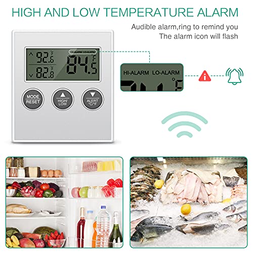 ORIA Refrigerator Thermometer, Digital Fridge Thermometer with High Low Temperature Alarm, Freezer Thermometer for Kitchen, Home, Restaurants (Pack of 2)