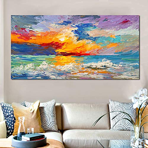 Art abstrait coloré nuages de qualité supérieure sur toile panoramique 50x100 cm pour intérieur