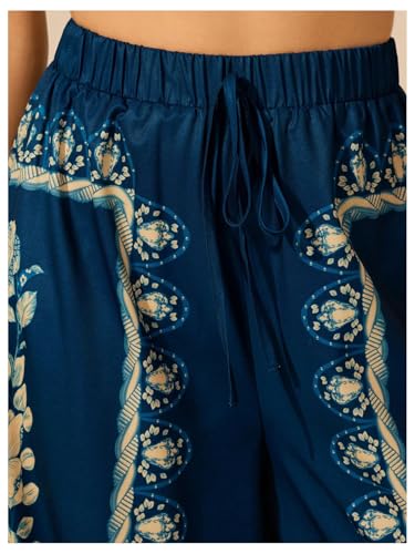 Women's Floral Palazzo Pants Tie Front Elastic High Waist Boho Loose Flowy Vacation Trousers4