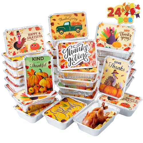 JOYIN 24Pcs Thanksgiving Leftover Containers with Lids, Fall Festive To