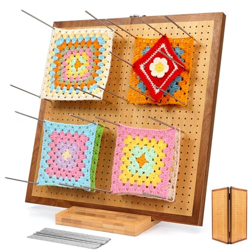15.5 Foldable Crochet Blocking Board with 35 Stainless Steel Pegs - Upgrade Large Blocking Boards for Crochet Projects Bamboo Granny Square Crocheting Accessories Gifts for Crocheters