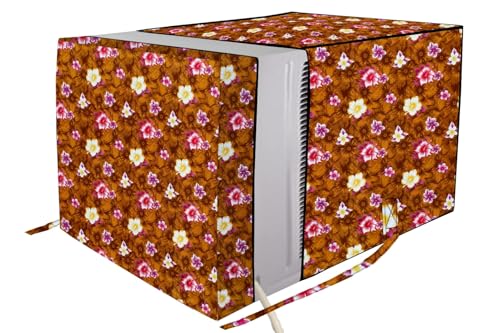 Image of The Furnishing Tree Elastic fit waterproof Polyester window ac cover suitable for Croma 1.5 Ton, Dustproof cover for inner and outer section, In CM: (67.31x66.04x45.72), Floral Pattern Orange