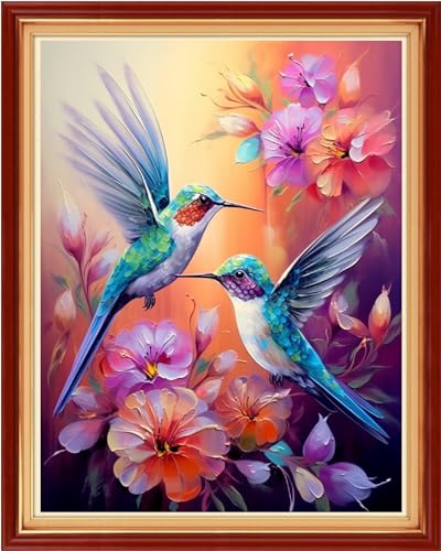 Image of Funxvoot Stamped Cross Stitch Kits Beginners Full Range of Embroidery Kits for Adults 11CT Embroidery Patterns Needlepoint Kits Printed Cross Stitch Kits-Hummingbird Couple 16x20 inch