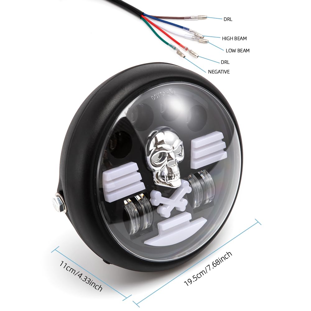 Faro delantero redondo LED de 7'' para motocicleta con soporte para Cafe Racer, bobber, chopper, V Rod, CB900, CB400, CB750, CB1300, CB1100 y Hornet 250 (Estilo A)