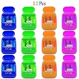 12 PCS Double Holes Manual Pencil Sharpener-Handheld Plastic Crayon Sharpener with Lid for School,...