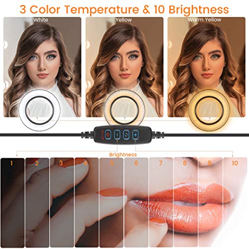 Ringlicht mit Stativ, 6" LED Ringleuchte mit Fernbedienung und Handyhalter Selfie Fotoleuchte 3 Farbe und 10 Helligkeitsstufe für Live-Streaming YouTube Tiktok Makeup – Bild 3