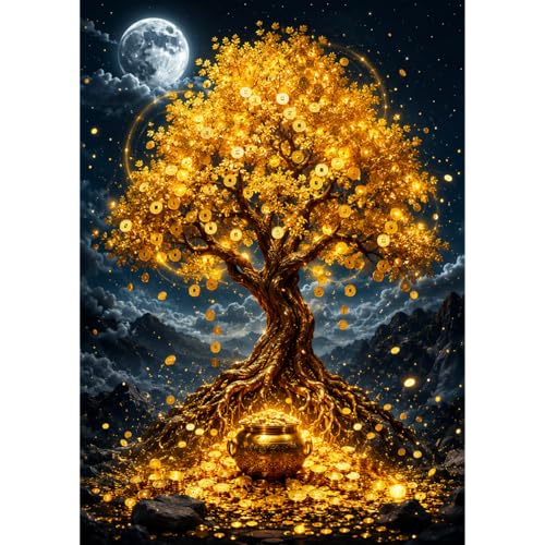 Image of Nivin Stores Golden Money Tree Wall Poster Set of 6 (12x8 Inch, A4, Unframed) | Luxury Wealth & Prosperity Art Prints for Living Room, Bedroom, Office & Home Decor | Premium Golden Tree Wall Art for Gift & Decoration