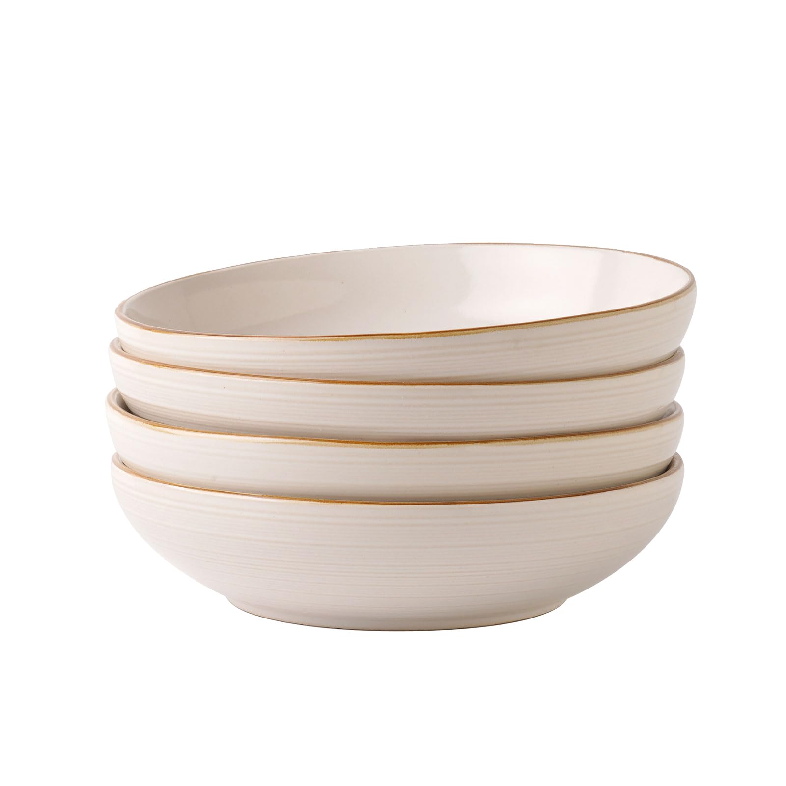 Famiware Tempus Antique White 8.6'' Stoneware Bowls Set of 4, 40 oz Dishwasher & Microwave Safe