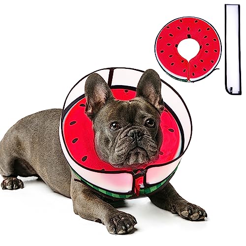 Image of Inflatable Dog Cone Collar with Enhanced Anti-Licking, Soft Neck Donut for Dogs Cats, Recovery Pet Cone Collar After Surgery for Large Medium Small Dogs (Watermelon, Medium)