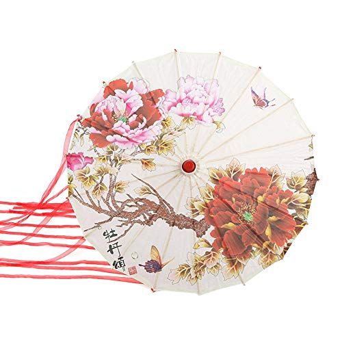 Handgemachter Regenschirm aus geöltem Papier, Vintage-Sonnenschirm mit Banddekoration, für Hochzeitsfeiern, Fotografie, Kostüme, Cosplay-Dekoration und andere Veranstaltungen(Big red ribbon) Cover