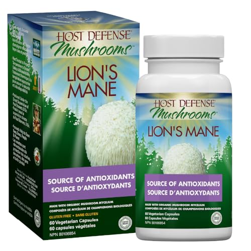 Host Defense Lion’s Mane Mushroom Capsules – Mushroom Supplements, Immune Support for Adults, Source of Antioxidants, Source of Fungal Polysaccharides, Certified Organic Mushroom Mycelium, Vegetarian Capsules, 1000 mg Potency
