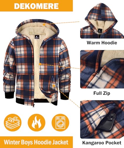 Image of Boys Fleece Jacket with Hood Unisex Child Sherpa Lined Zip Up Warm Coat Hooded Sweatshirt Outerwear
