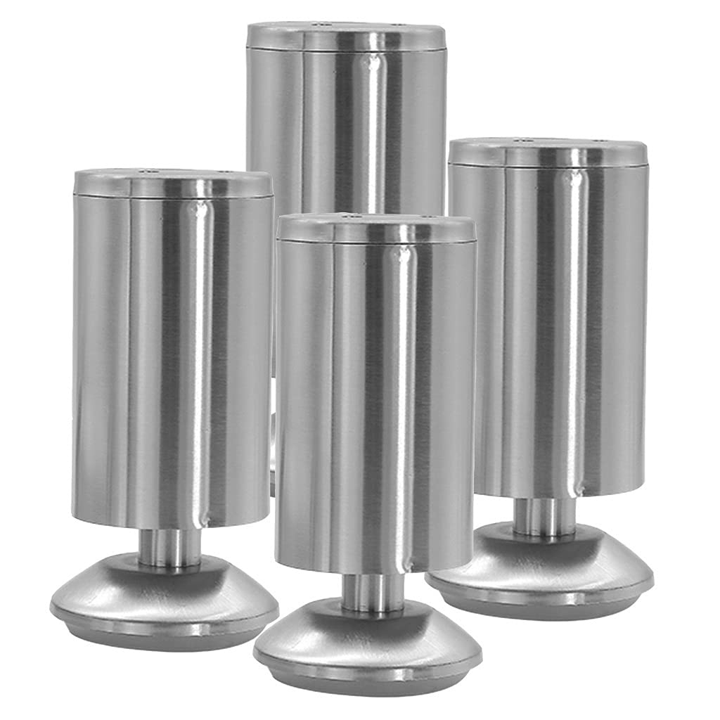 Juego 4 Patas Mesa Bricolaje Juego De 4 Patas Ajustables WilTec - Acero Inoxidable Cromo, Altura 60-710mm, Para Mesas Patas Regulables Para Mesa