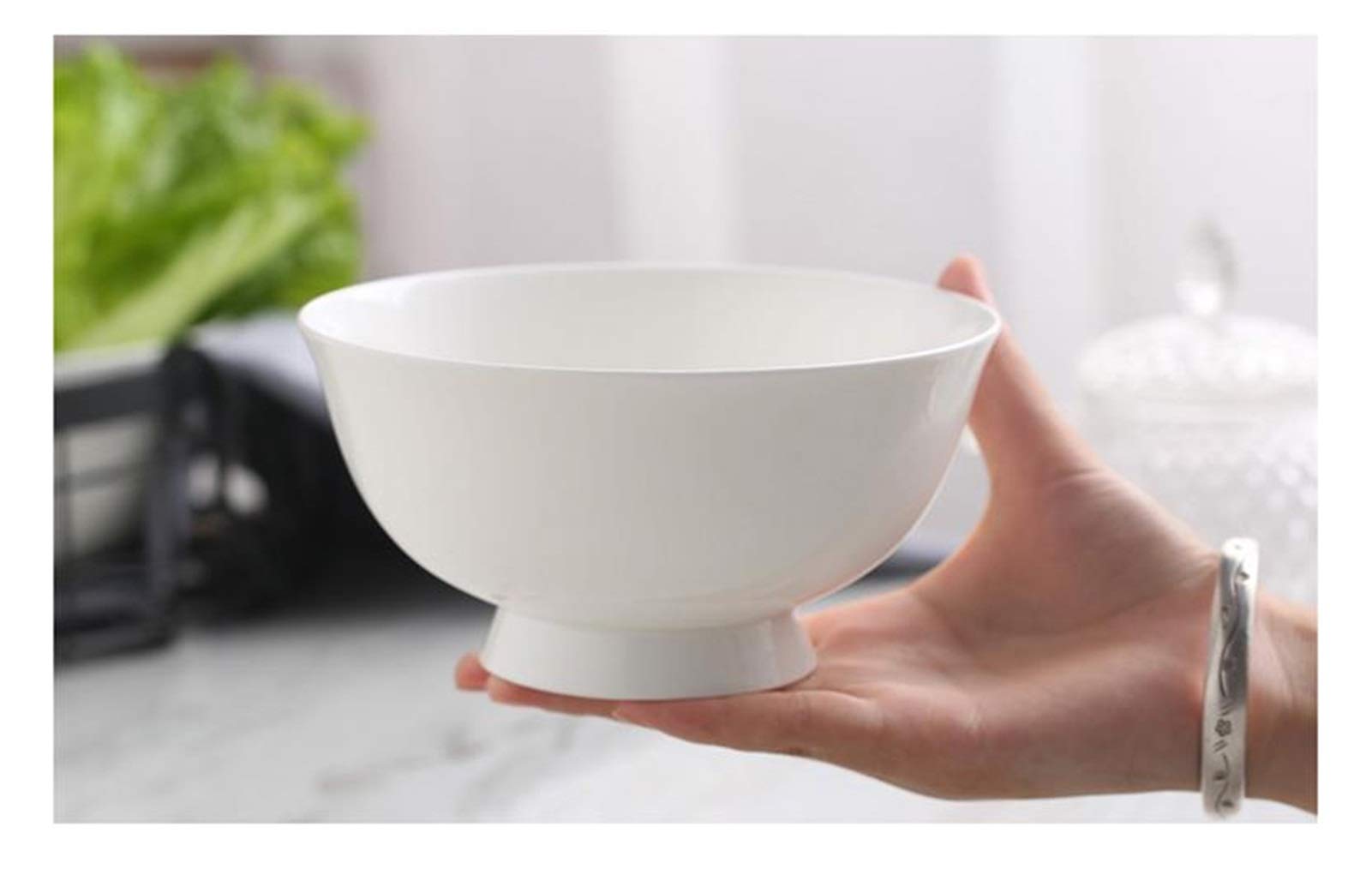 JSJJWSX rice bowl inch, plain white bone china chinese soup bowls for  dinner serving, enamel lunch bowl for heater (Color 1pc)