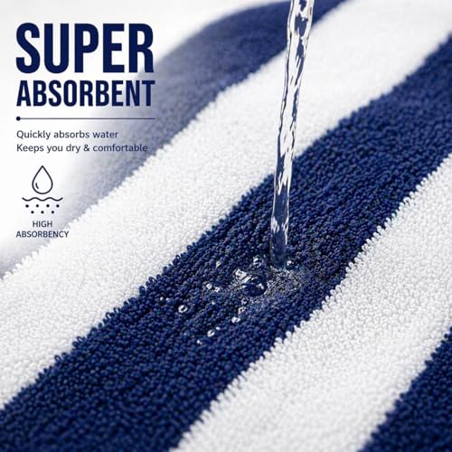 Image of TowelWala Extra Large Cotton Pool & Bath Towel | 180x90 cm | 450 GSM Cotton | Quick Drying & Highly Absorbent | Striped Design for Adults | TW PT BLU Pack 2